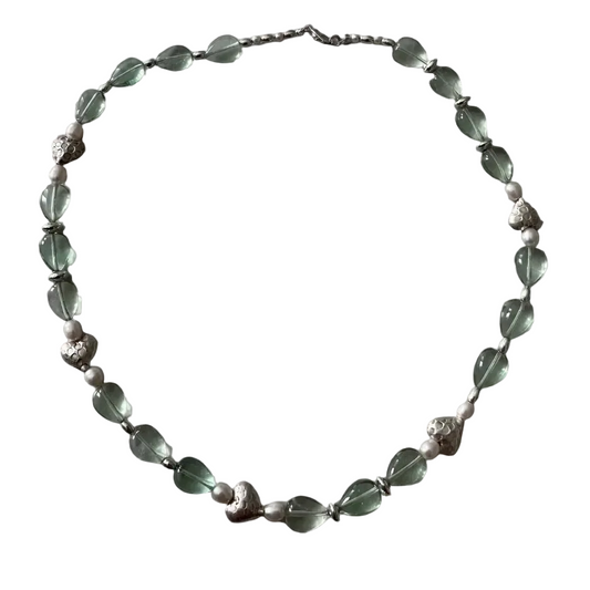 Fluorite & Pearl Heart Necklace - Sterling Silver