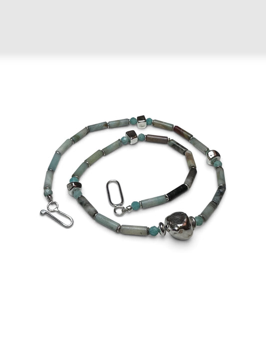 Andean Opal Tube Bead Necklace - Sterling Silver