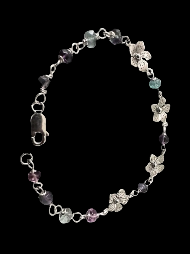 Flower Links & Gemstone Bracelet – Sterling Silver