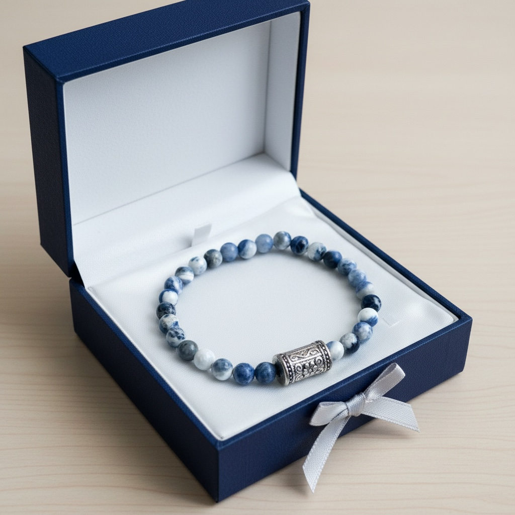 Blue Agate Stretch Bracelet – Unisex