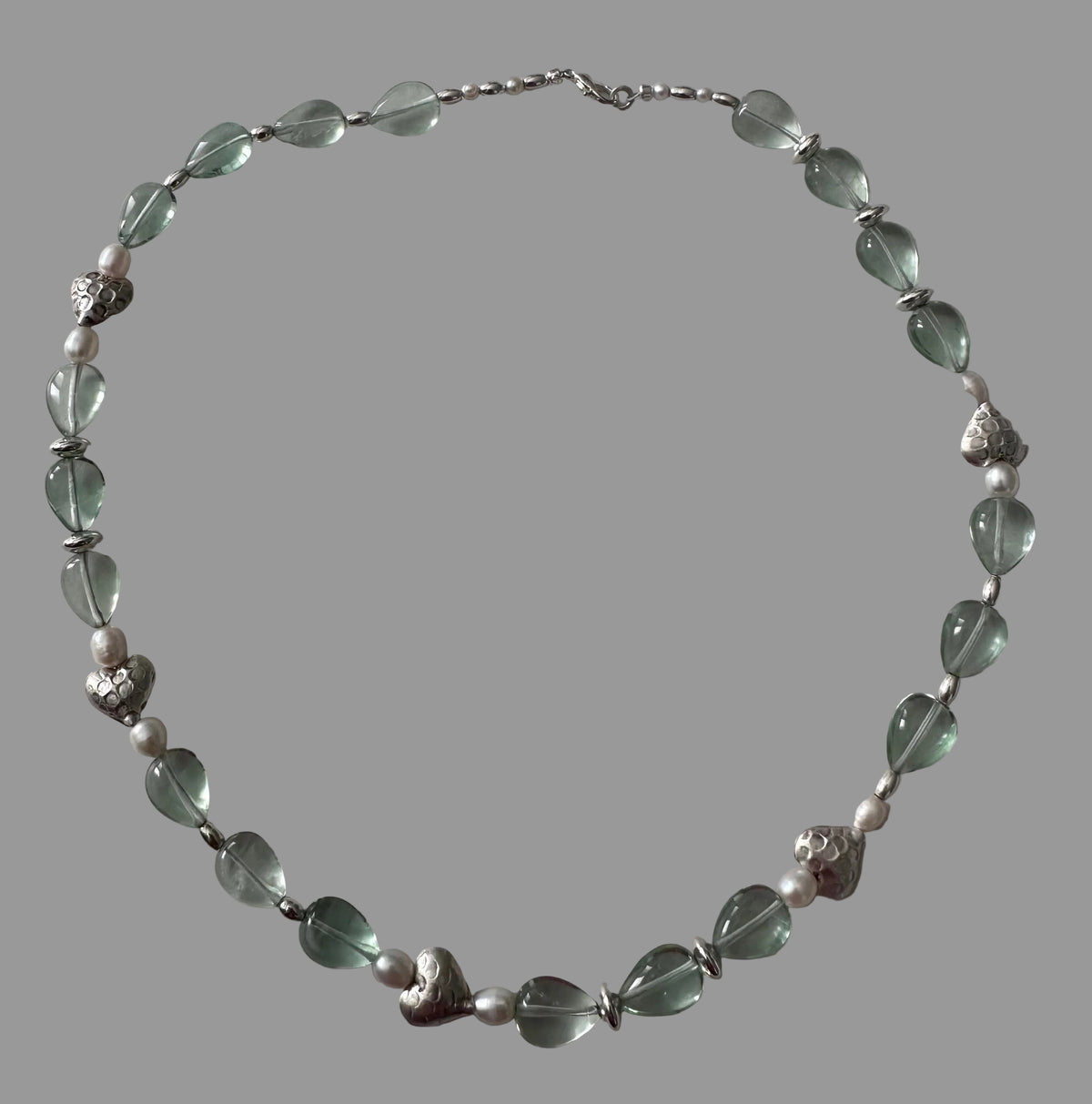 Fluorite & Pearl Heart Necklace - Sterling Silver