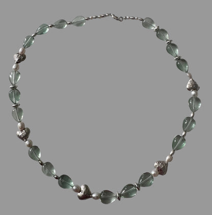 Fluorite & Pearl Heart Necklace - Sterling Silver