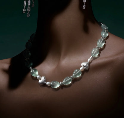 Fluorite & Pearl Heart Necklace - Sterling Silver