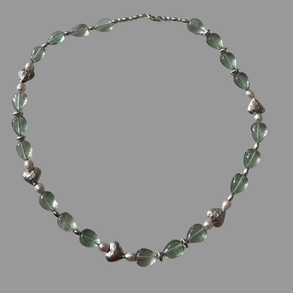 Fluorite & Pearl Heart Necklace - Sterling Silver