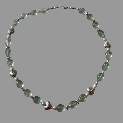 Fluorite & Pearl Heart Necklace - Sterling Silver