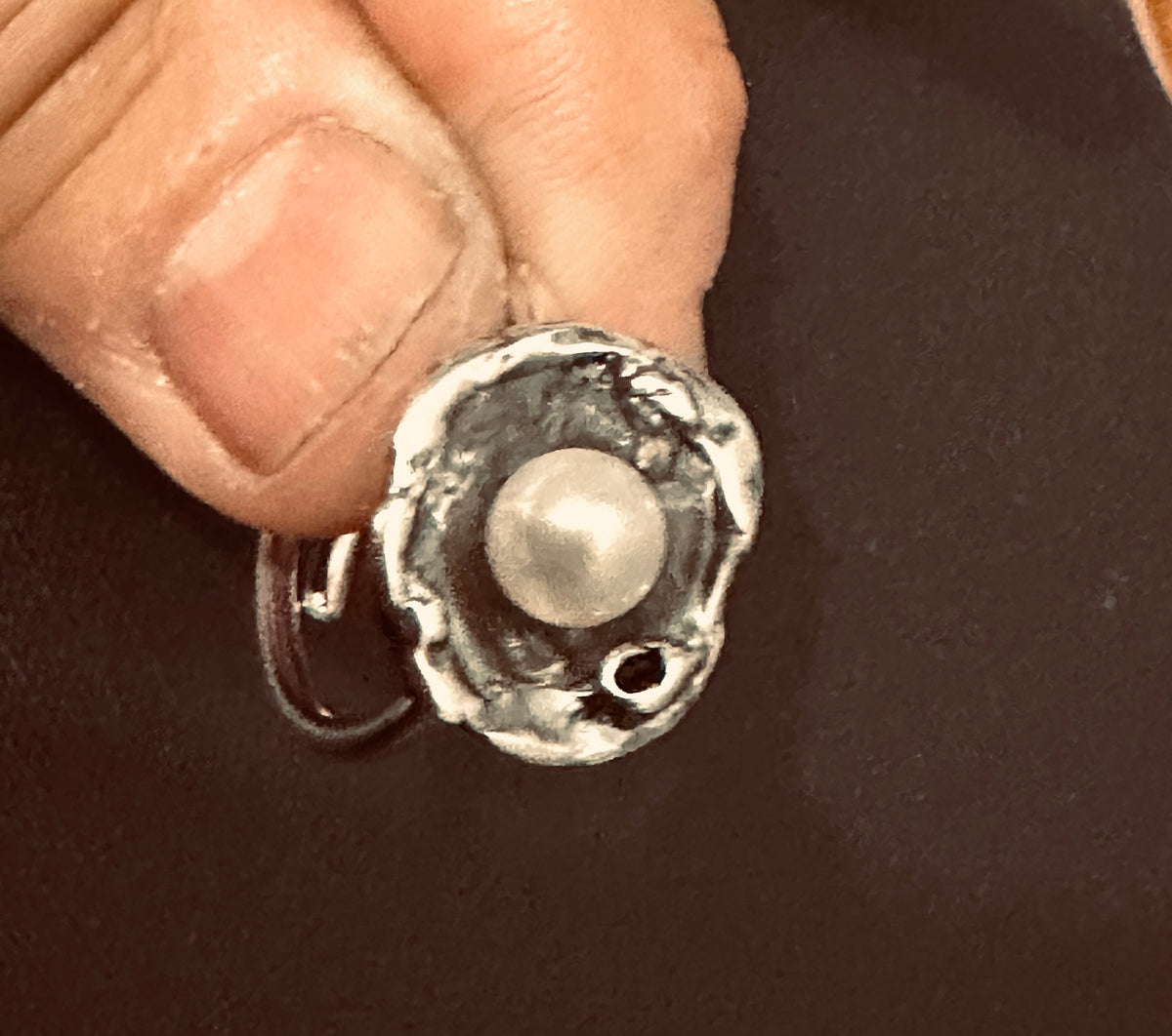 Water-Cast Pearl — Oxidized Sterling Silver Ring