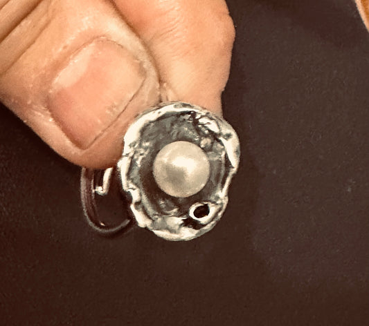Water-Cast Pearl — Oxidized Sterling Silver Ring