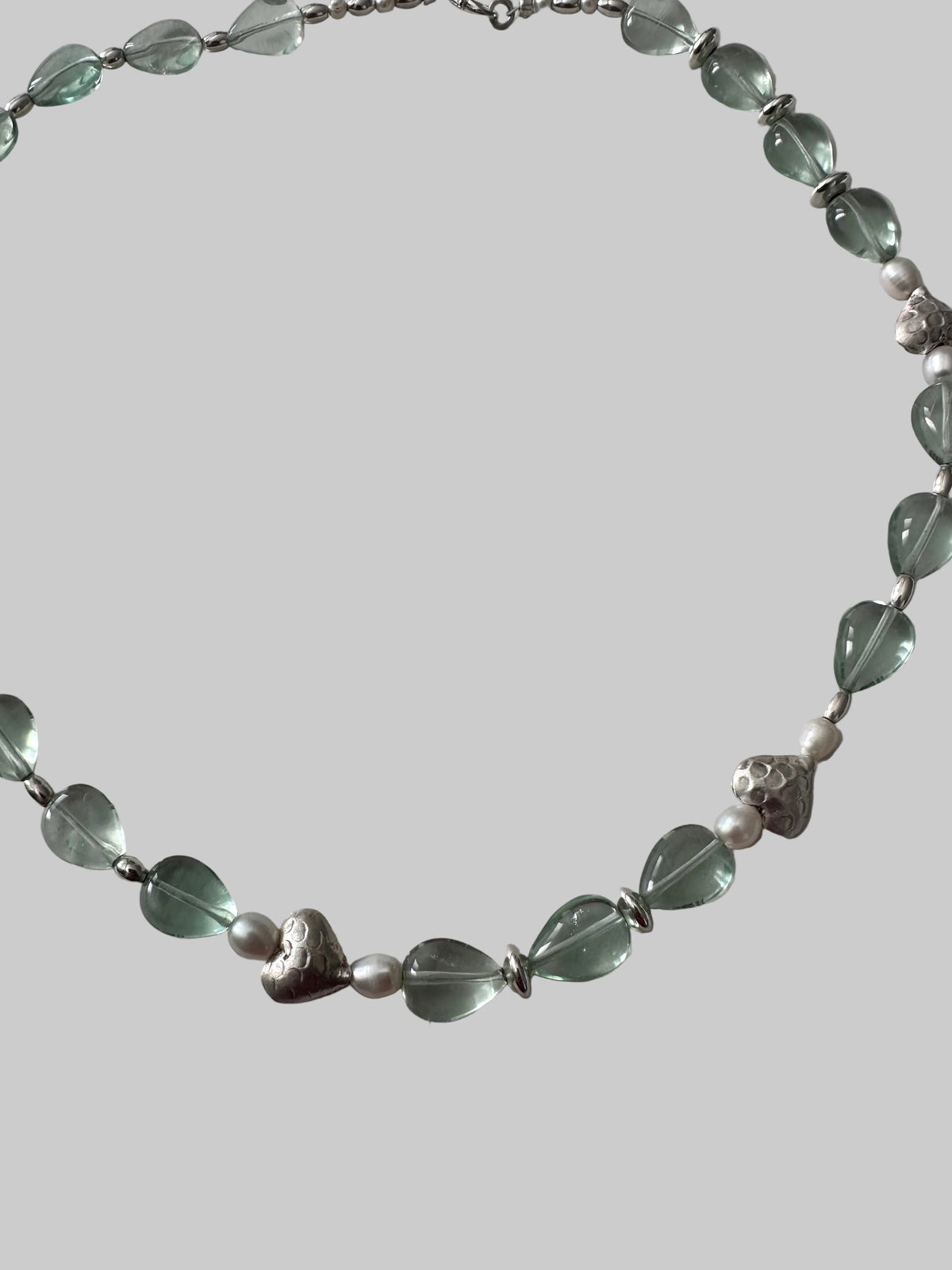 Fluorite & Pearl Heart Necklace - Sterling Silver