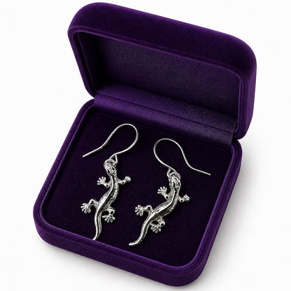 Gecko Lizard Drop Earrings – Sterling Silver