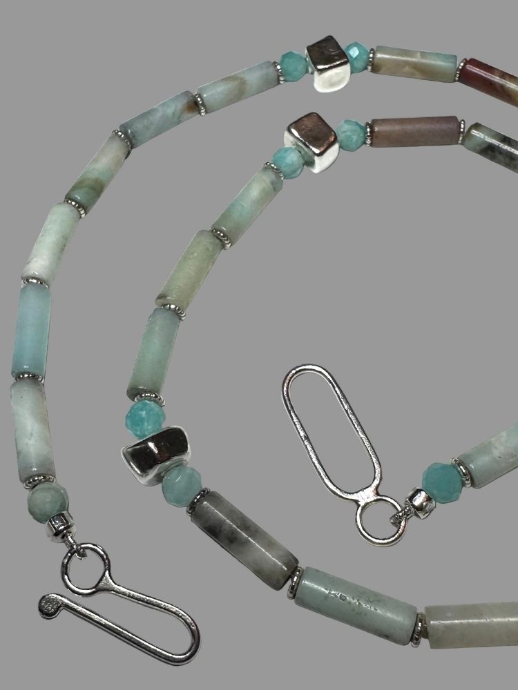 Andean Opal Tube Bead Necklace - Sterling Silver close up