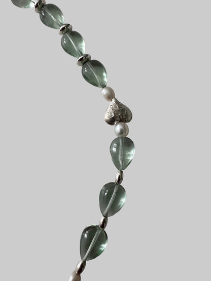 Fluorite & Pearl Heart Necklace - Sterling Silver