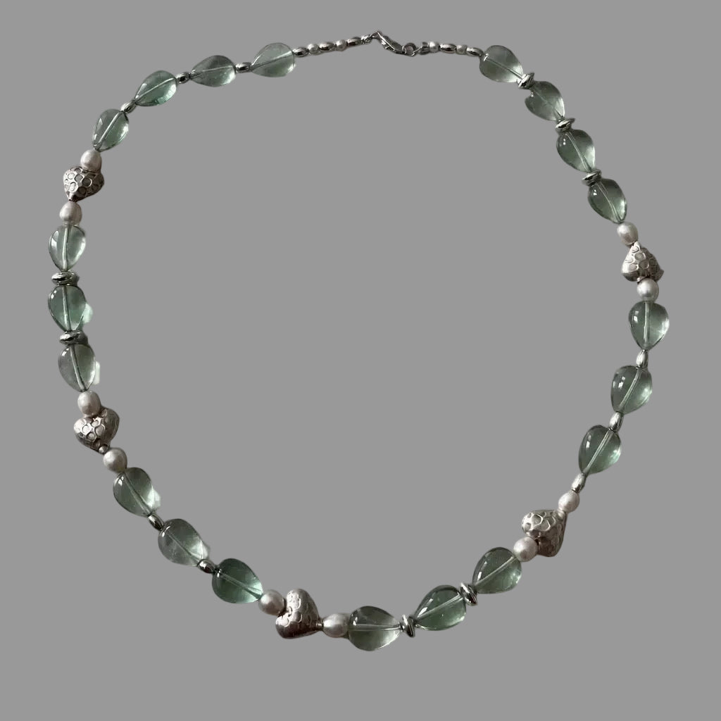 Fluorite & Pearl Heart Necklace - Sterling Silver