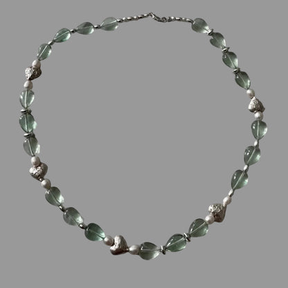 Fluorite & Pearl Heart Necklace - Sterling Silver