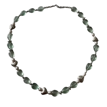 Fluorite & Pearl Heart Necklace - Sterling Silver
