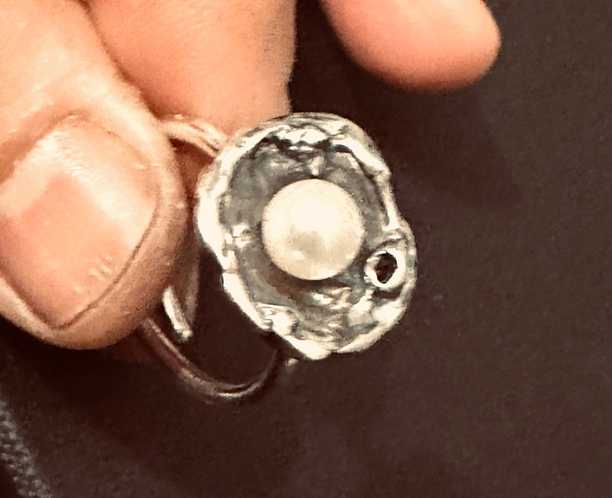 Water-Cast Pearl — Oxidized Sterling Silver Ring
