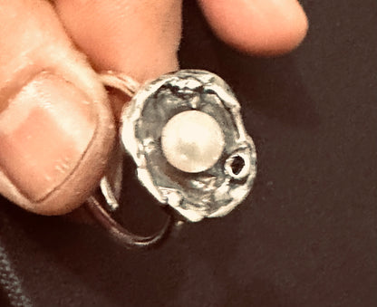 Water-Cast Pearl — Oxidized Sterling Silver Ring