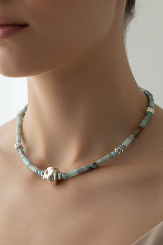 Andean Opal Tube Bead Necklace - Sterling Silver