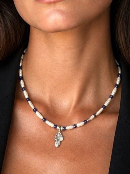 Cast Pendant, Pearl & Gemstone Bead Necklace – Sterling Silver