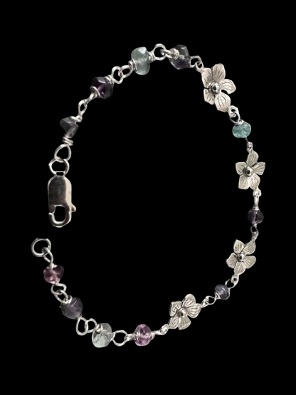 Flower Links & Gemstone Bracelet – Sterling Silver