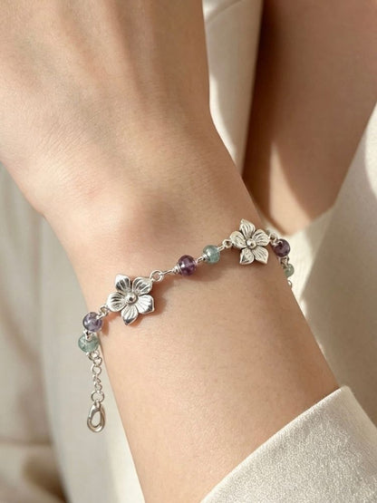 Flower Links & Gemstone Bracelet – Sterling Silver