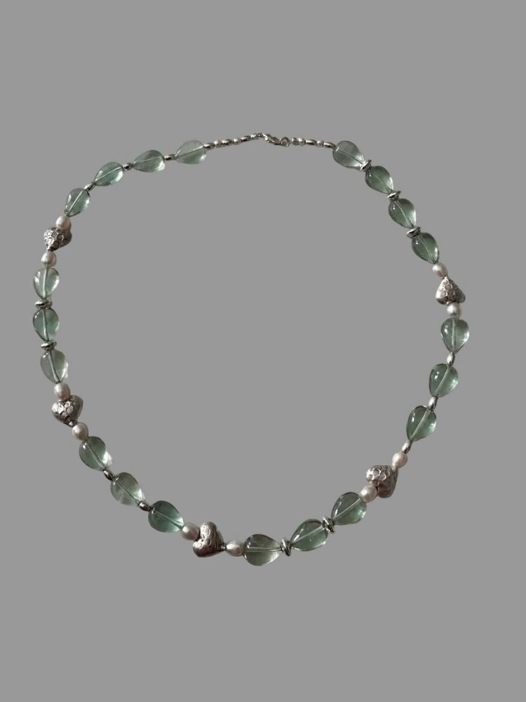 Fluorite & Pearl Heart Necklace