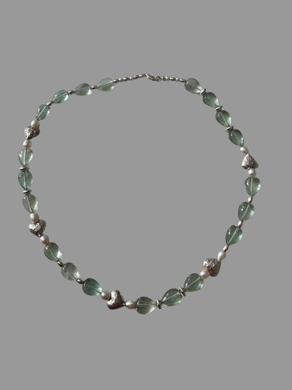 Fluorite & Pearl Heart Necklace