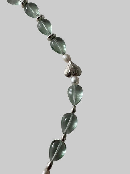 Fluorite & Pearl Heart Necklace - Sterling Silver close up
