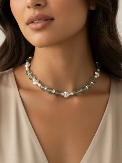 Fluorite & Pearl Heart Necklace - Sterling Silver