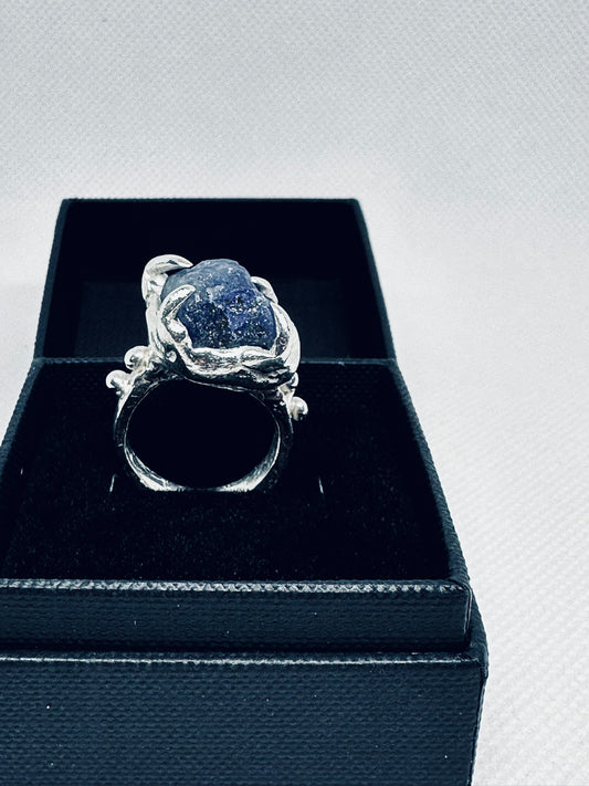 Raw Blue Tanzanite Ring – Recycled Sterling Silver