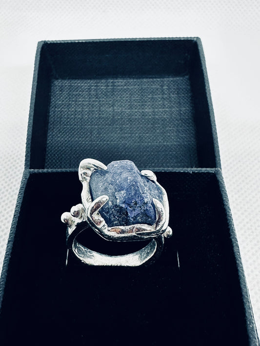Raw Blue Tanzanite Ring – Recycled Sterling Silver