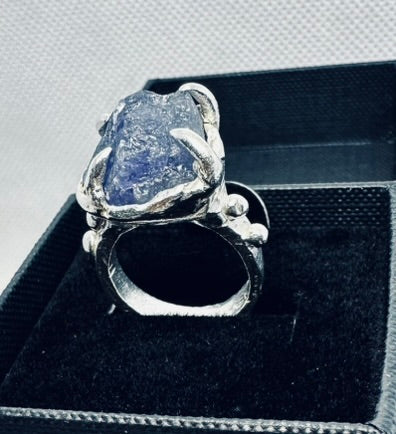 Raw Blue Tanzanite Ring – Recycled Sterling Silver