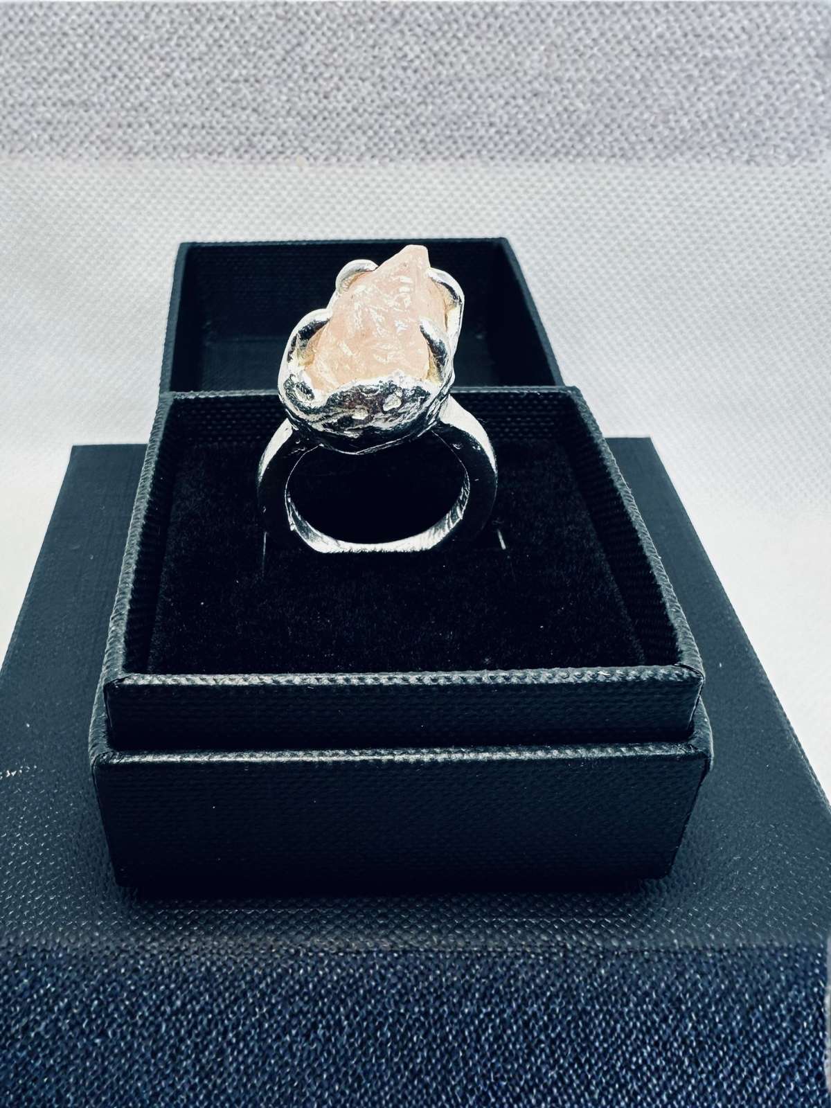 Recycled Sterling Silver -Raw Rose Quartz Ring