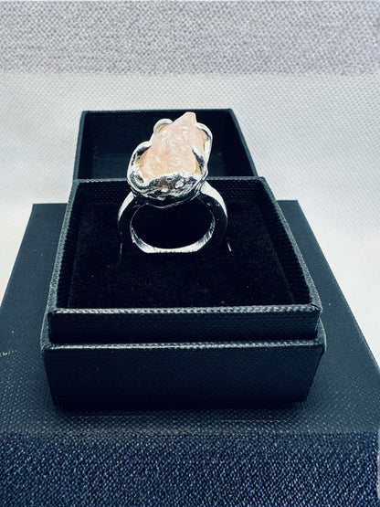 Recycled Sterling Silver -Raw Rose Quartz Ring