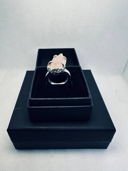 Raw Rose Quartz Ring – Recycled Sterling Silver