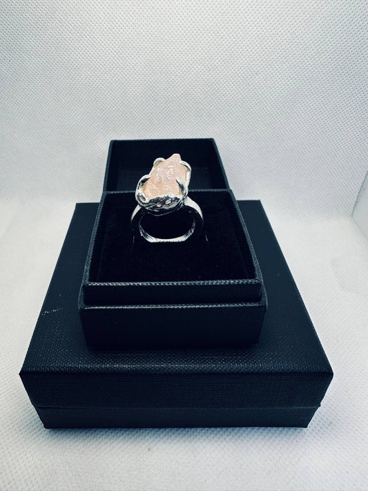 Raw Rose Quartz Ring – Recycled Sterling Silver