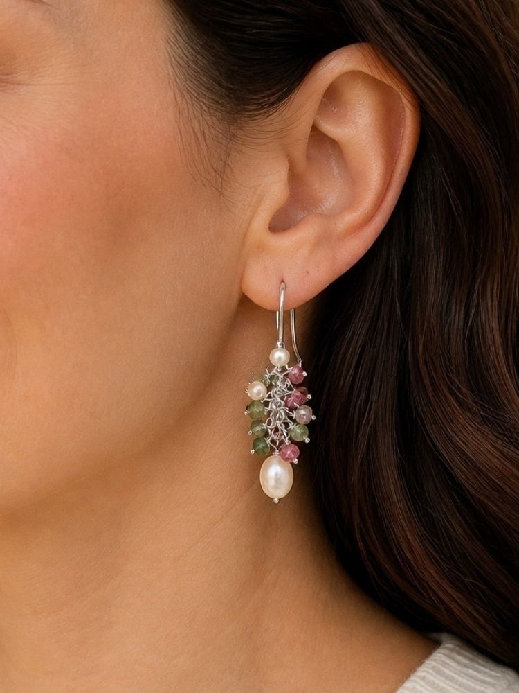 Tourmaline and Pearl Earrings – Sterling Silver