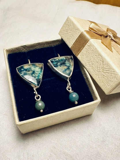artisan_azurite_amazonite_triangle_earrings_recycled_sterling_silver
