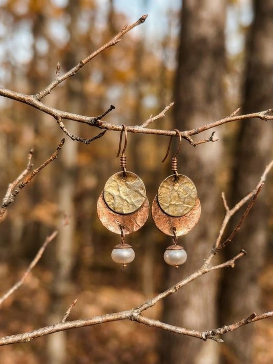 copper_brass_pearl_disc_dangle_earrings