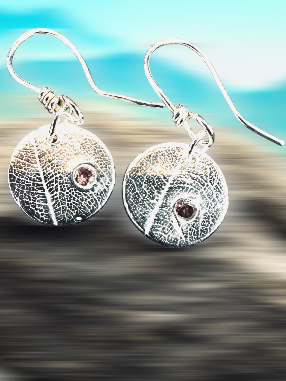 handcrafted_textured_leaf_red_cubic_zirconia_earrings
