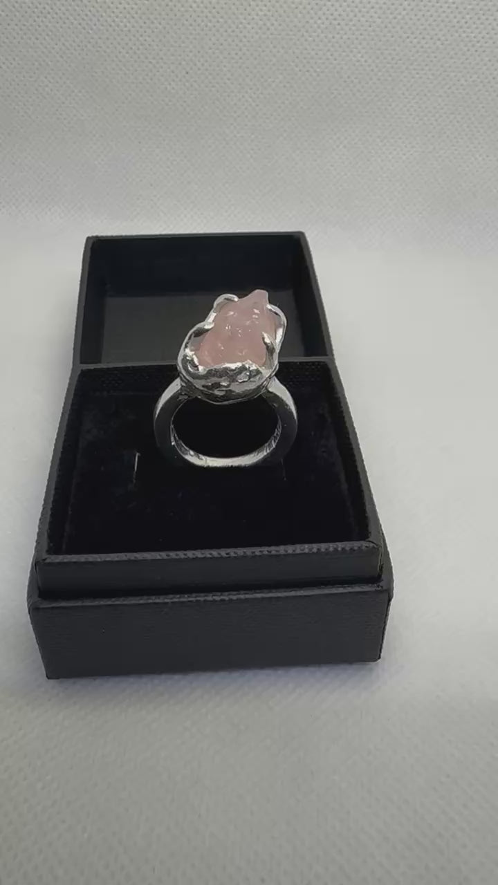 Raw Rose Quartz Ring – Recycled Sterling Silver video
