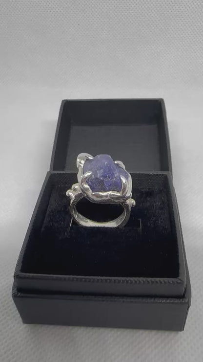 Raw Blue Tanzanite Ring – Recycled Sterling Silver