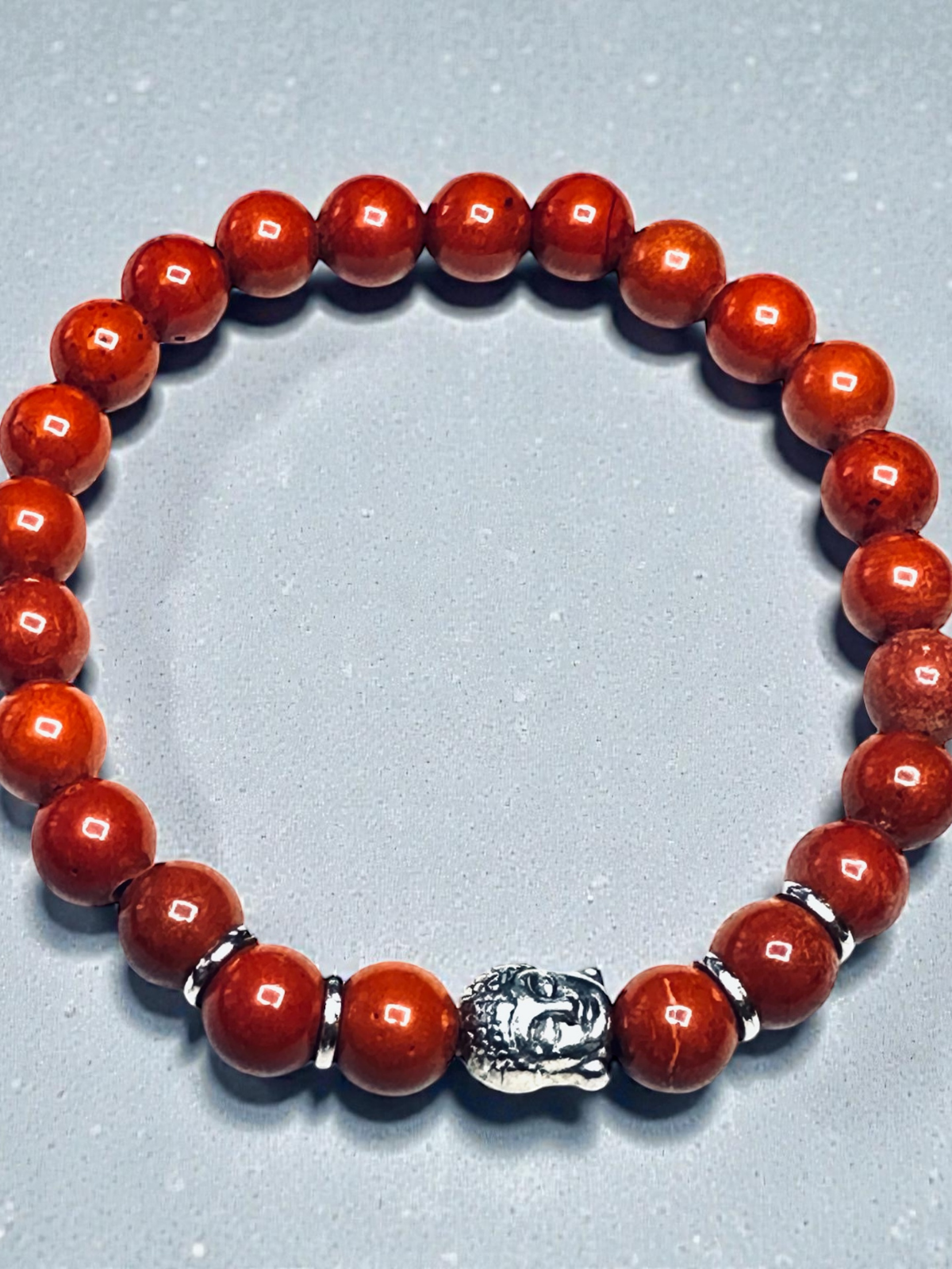 unisex_red_jasper_buddha_beaded_stretch_bracelet